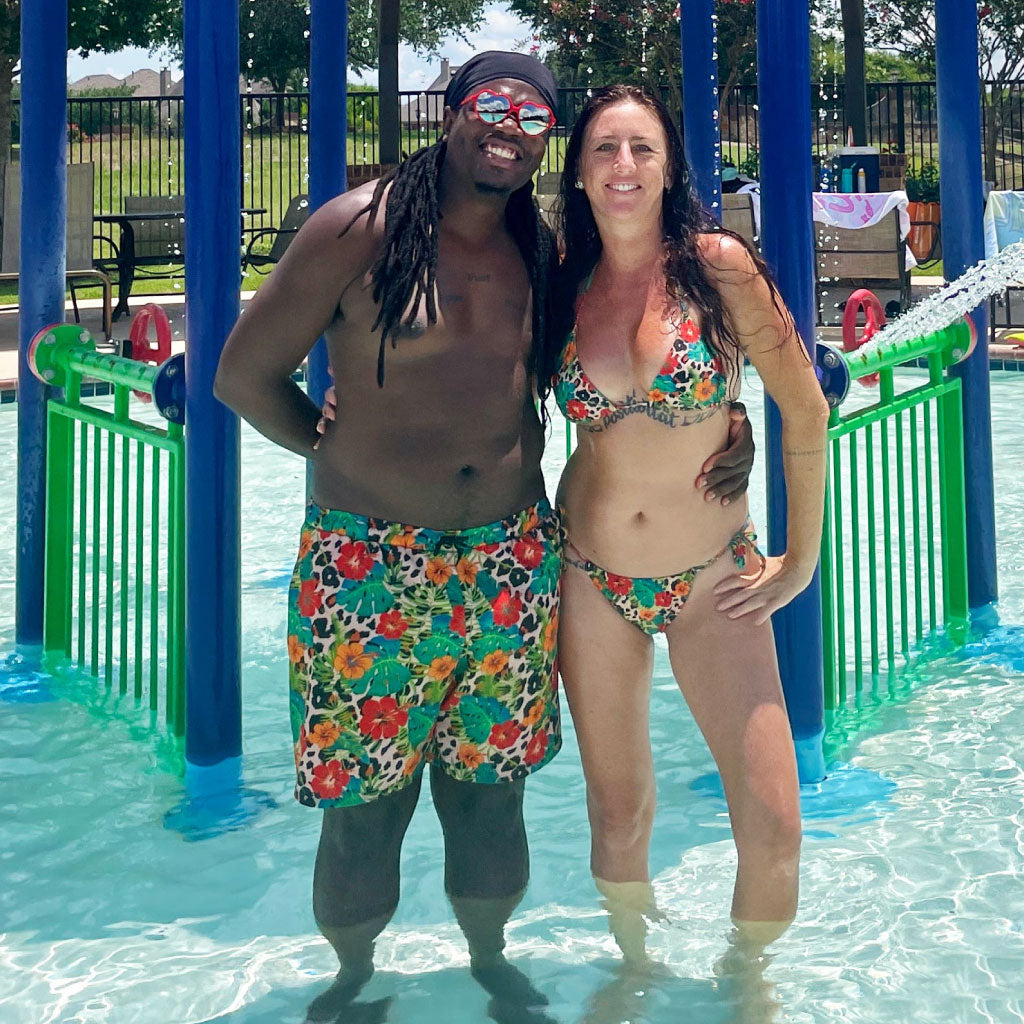 Tropical Bae Leopard Couples Matching Swimsuit